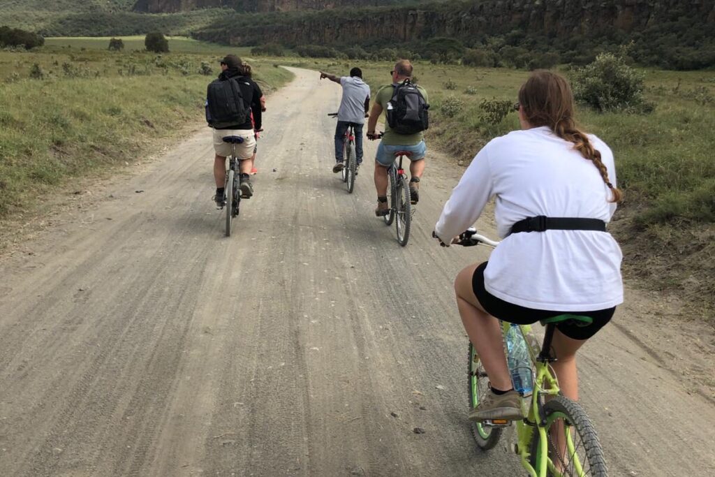 biking in action with family